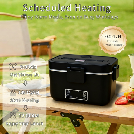 Cordless Electric Lunch Box 1.8L Rechargeable Portable Food Warmer with Timer LED Display Stainless Steel