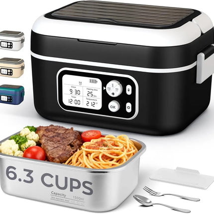 Portable 1.5L Electric Heated Lunch Box with 24000mAh Battery USB Rechargeable Food Warmer