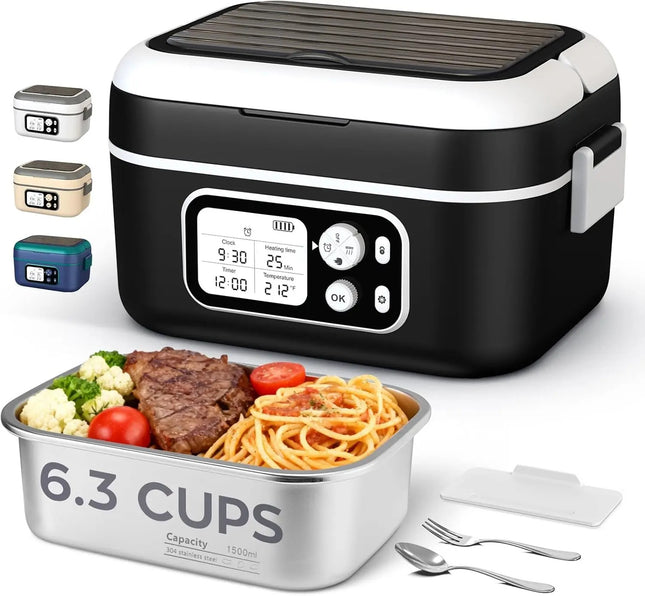 Portable 1.5L Electric Heated Lunch Box with 24000mAh Battery USB Rechargeable Food Warmer