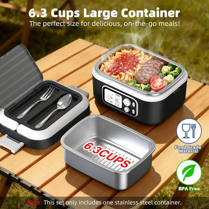 Portable 1.5L Electric Heated Lunch Box with 24000mAh Battery USB Rechargeable Food Warmer