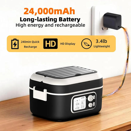 Portable 1.5L Electric Heated Lunch Box with 24000mAh Battery USB Rechargeable Food Warmer