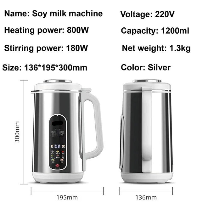 1200ml Electric Soy Milk Maker with Stainless Steel Container and Mechanical Control