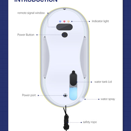 Smart Glass Cleaning Robot with App Control, Water Spray System and Safety Rope