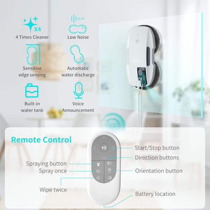 Cordless Glass Cleaning Robot with Voice Prompts and Edge Detection for Windows and Glass Panels