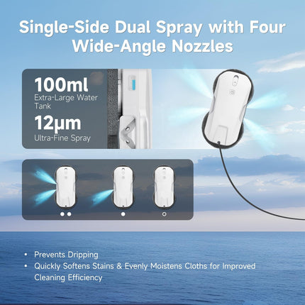 Electric Window Cleaning Robot with App Control, Four-Zone Spraying and Voice Prompts