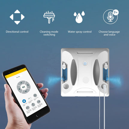 Cordless Window Cleaning Robot Cleaner 3800Pa Suction Smart Gyro Navigation Dual Water Spray