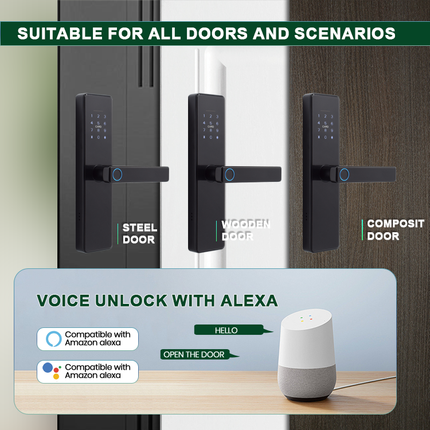 Smart Fingerprint Door Lock with Keypad Card Access and App Control for Home Office Apartment, Door Viewer