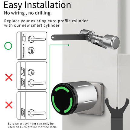 Digital Smart Mortise Lock Cylinder with App Control, Card Access and Password Entry