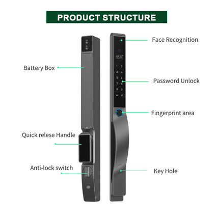 Keyless Smart Sliding Door Lock WiFi Touch Access, Face ID, Fingerprint & Card Entry System
