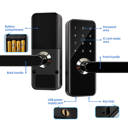 Electronic Door Lock with Fingerprint Password Card and Key Entry for Home and Office Doors