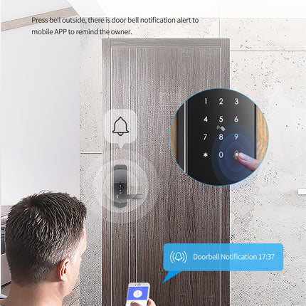 Single Latch WiFi Smart Door Lock with Fingerprint Password Card Key Tuya App Control