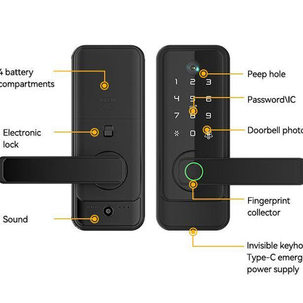 Aluminum Alloy WiFi Smart Deadbolt Lock Fingerprint Password Card Access with Electric Handle
