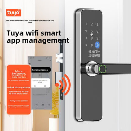 Keyless Smart Door Lock with Fingerprint App Control Password Card Entry for Wooden Doors Aluminum Alloy