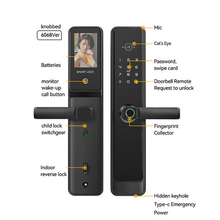 Multi Access Smart Door Lock with Fingerprint Password Card Key Tuya App Control Mortise with Camera Option