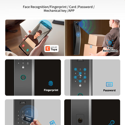Smart Face Recognition Door Lock with Indoor HD Display, Fingerprint Access and Tuya App Control