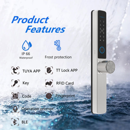Waterproof Smart Door Lock Handle Keyless Entry Fingerprint Password Card App Control for Home Office