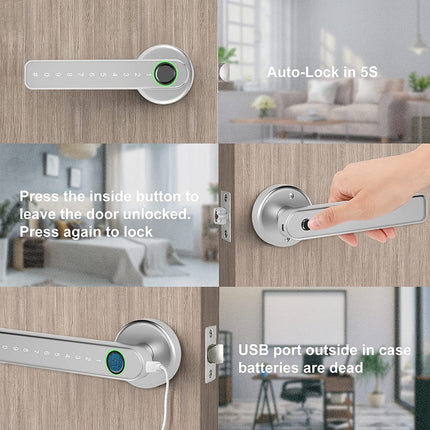 Digital Door Lever Lock with Fingerprint Unlock App Control Code Key Entry for Residential Use