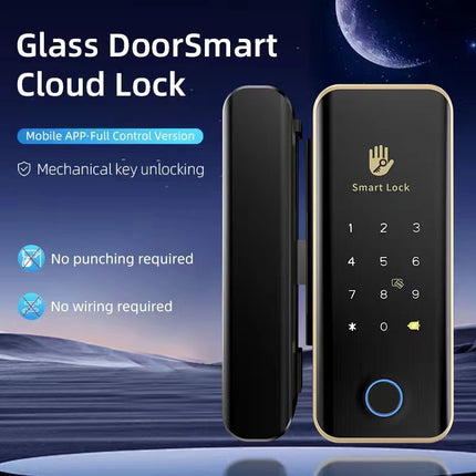 Electronic Glass Door Lock with Stainless Steel Body and Emergency Type-C Power Port