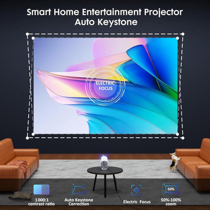 Smart Home Projector 1280×720 with HDMI, USB and Up to 200 Inch Display