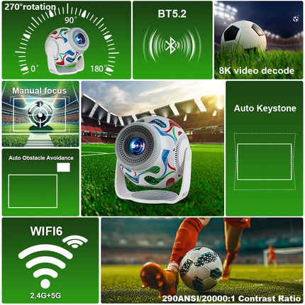 Android 14 LED Short Throw Smart Projector Portable Home & Outdoor Cinema Device