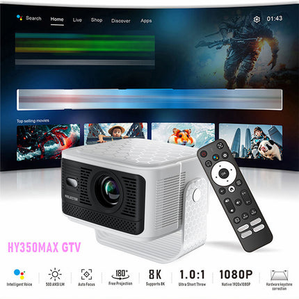 1080P Smart Projector with Android TV 14, Auto Focus, 650 ANSI Lumens, Portable Home Theatre