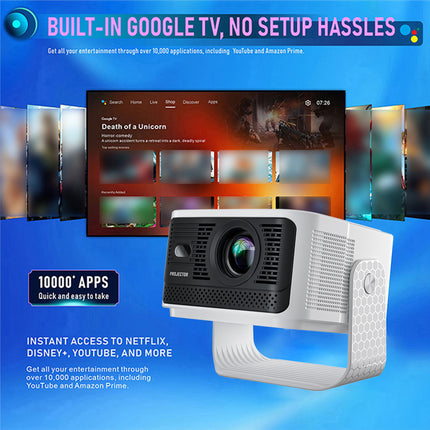 1080P Smart Projector with Android TV 14, Auto Focus, 650 ANSI Lumens, Portable Home Theatre