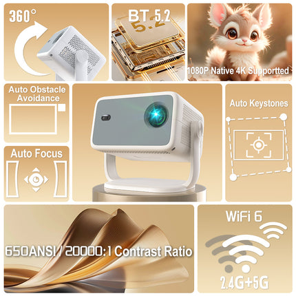 Portable LCD Home & Outdoor Projector, 1080P Resolution, Smart Mini Video Projector