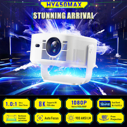 WiFi Portable Home Projector Android 14, 1080p HD Display, Auto Focus, 40–200 Inch Screen Support