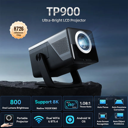 Portable Smart Projector Android 14, 1080p Native Resolution, Auto Keystone & Focus for Home Use