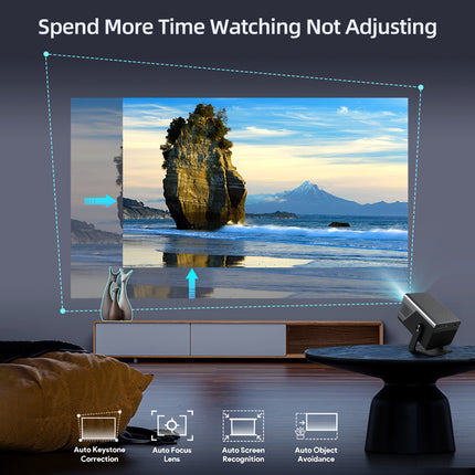 Portable Smart Projector Android 14, 1080p Native Resolution, Auto Keystone & Focus for Home Use
