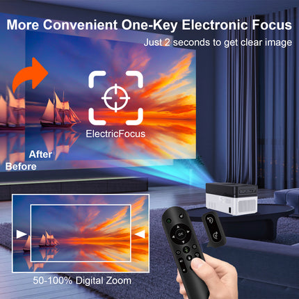 Portable Mini Projector with Android 14, 1080P Resolution, Auto Focus, Short Throw Design