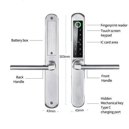 Outdoor Smart Door Lock with Tuya WiFi Control for Sliding Push Pull Doors