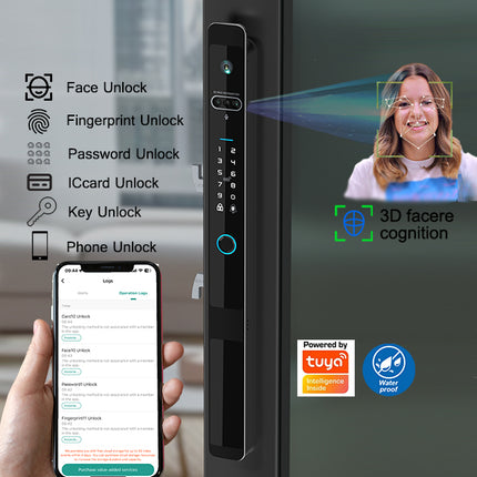 WiFi Enabled Smart Glass Door Lock with Fingerprint, Card and Password Entry System