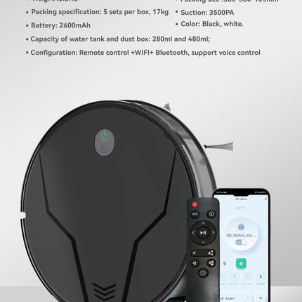 Smart Robot Vacuum Cleaner with WiFi App Control, 4800mAh Battery and Automatic Recharge System