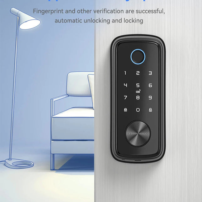 Electronic Smart Door Lock with Fingerprint, Password, Card and Emergency USB Power