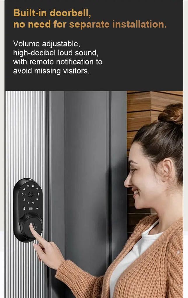 Smart Biometric Door Lock with Palm Recognition, Fingerprint, Card & App Access, Key Backup