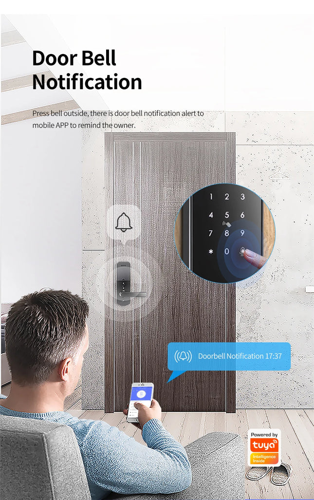 WiFi Biometric Door Lock with Fingerprint, Card & Password Access for Wooden & Steel Doors