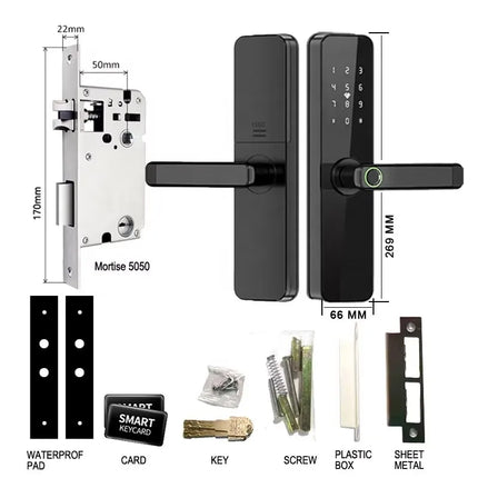 Smart Door Lock with Fingerprint & Code Entry, Card and Key Access for Aluminium & Wooden Doors