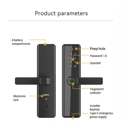 Aluminium Door Smart Lock with Fingerprint, Password, Card and Key Access (5050 Mortise)