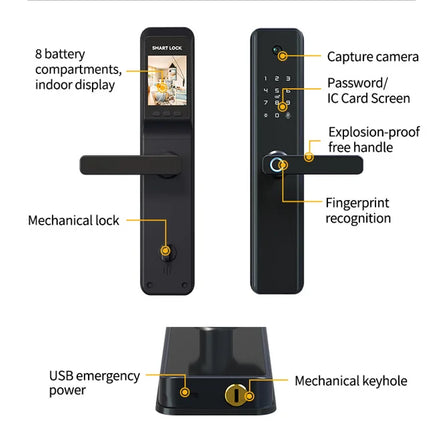 Smart WiFi Door Lock with Fingerprint, Face Recognition, Card & Key Access, Tuya App Control