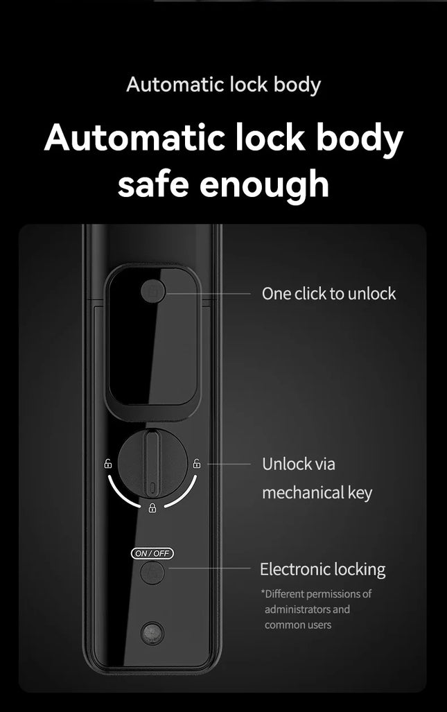 WiFi Smart Door Lock with Camera, Fingerprint, Password & Card Access, Aluminium Alloy Build