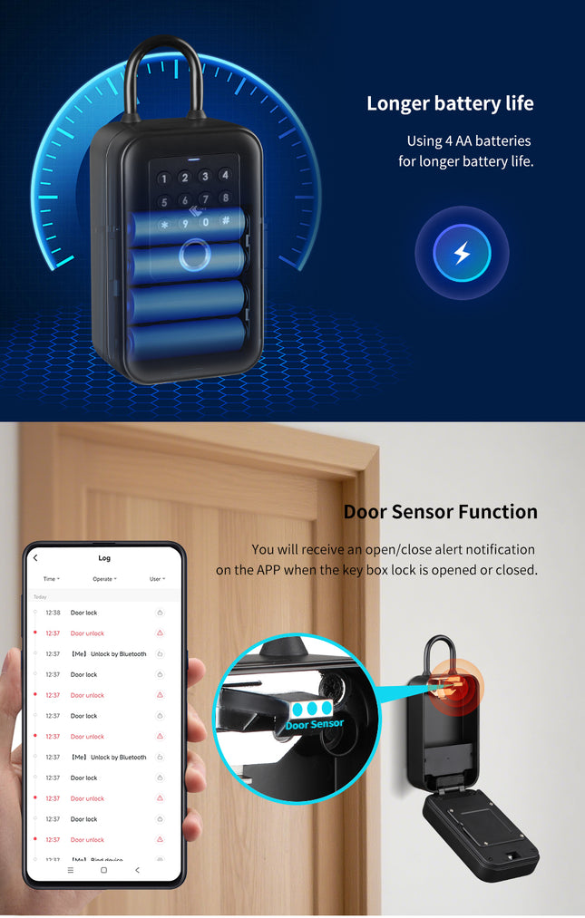 Smart Key Storage Lock Box with App Control, Fingerprint, Password, Card & Key Access, Outdoor Wall Mount