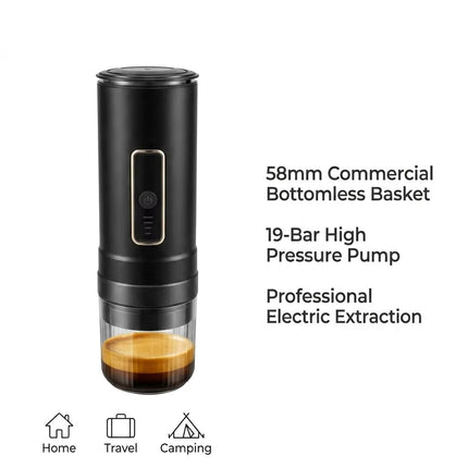 Rechargeable Portable Espresso Coffee Machine with 58mm Basket Compatibility and 80ml Water Tank