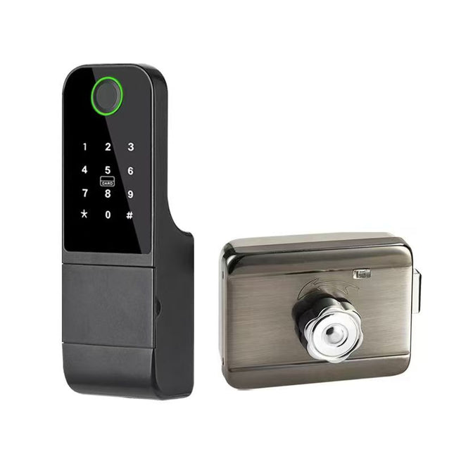 Smart Fingerprint Rim Door Lock with WiFi, Bluetooth App Access and Key Card for Outdoor Doors