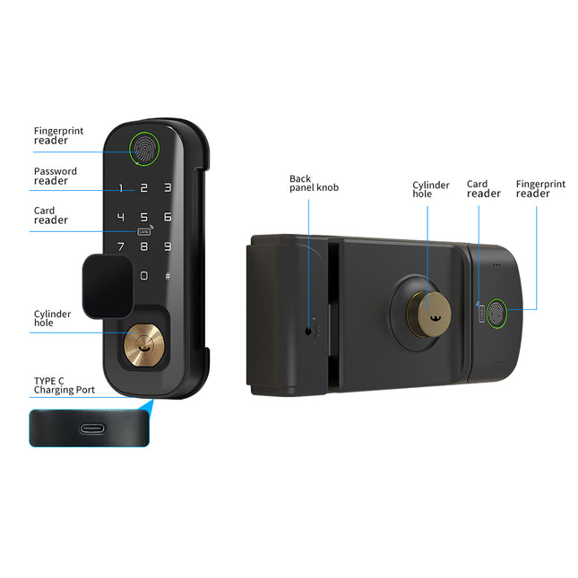Waterproof Smart WiFi Door Lock with Fingerprint PIN Card Key and App Access