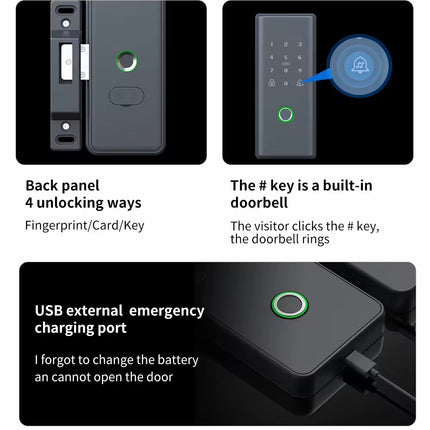 Smart Fingerprint Door Lock for Glass Doors with App Control and Aluminium Alloy Construction