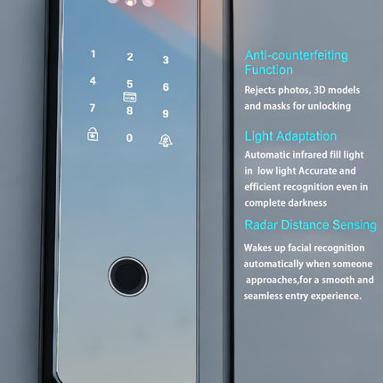 Smart Glass Door Lock with Face Recognition, Fingerprint Access, Wi-Fi App Control and Video Intercom