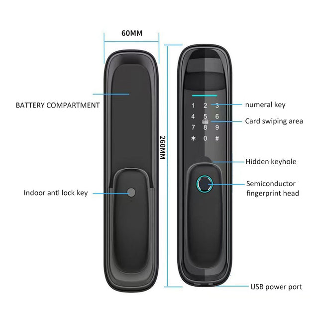 Wi-Fi Smart Fingerprint Door Lock with Tuya App Control for Wooden and Steel Doors