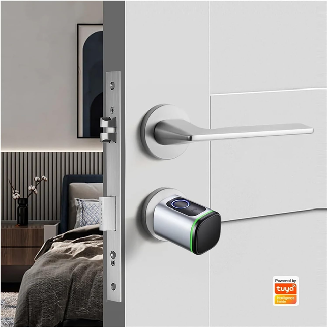 Smart WiFi Fingerprint Cylinder Door Lock with Tuya App, RFID NFC IC Card and Mechanical Key Unlock