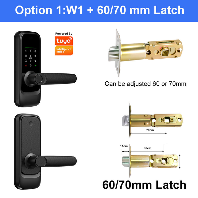 Keyless Smart Door Lock with Fingerprint Reader, Bluetooth, WiFi Tuya App and Mortise Latch